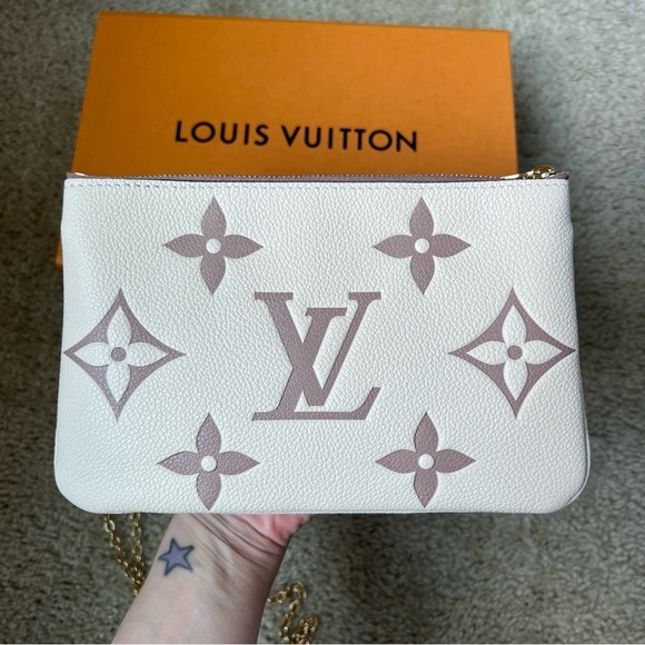 Louis Vuitton double zip pochette empreinte leather crème rose de bois rosewood - Picture 4 of 16